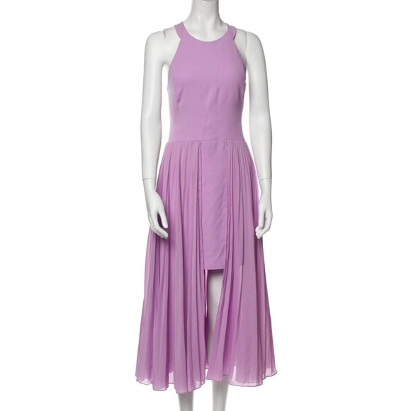 DESIGNER HALSTON HERITAGE PURPLE CREW NECK SLEEVELESS PLEATED A LINE DRESS 12.R - Picture 12 of 15